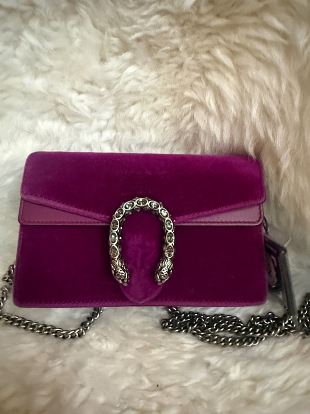 Gucci Dionysus Magenta Velvet Crossbody with Silver-Tone